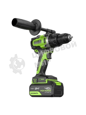 Дрель-шуруповерт аккумуляторная Greenworks GD24DD140 24V, 70/140Нм,Anti-kickback,2х4Ач,ЗУ,кор 3707607CUD