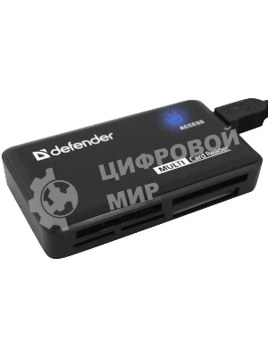 Кард-ридер Defender Optimus/черный/CF/MMC/MS/MS Duo/MS Micro M2/MS Pro/MS Pro Duo/RS-MMC/SD/SDHC/micro-SD/mini-SD/miсro-SDHC/USB 2.0 A(M)/черный