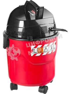 Строительный пылесос Зубр ПУ-15-1200 М1 красный/черный, 1200 Вт, уборка сухая/влажная, пылесборник мешок, 15 л