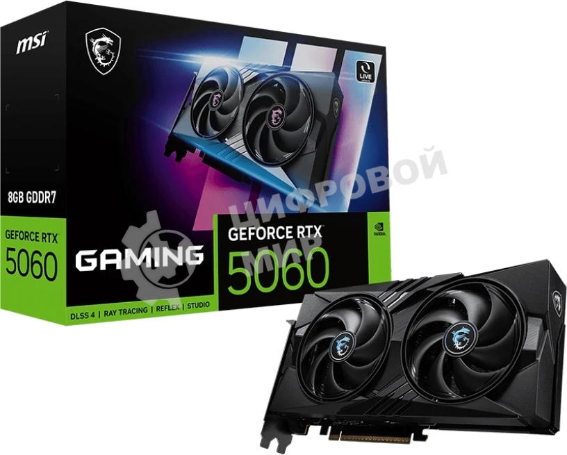 Видеокарта MSI RTX 5060 8G GAMING, NVIDIA RTX 5060, 8Gb, GDDR7, 128 bit, PCI-E 5.0, HDMIx1, DPx3, HDCP, 2512 MHz