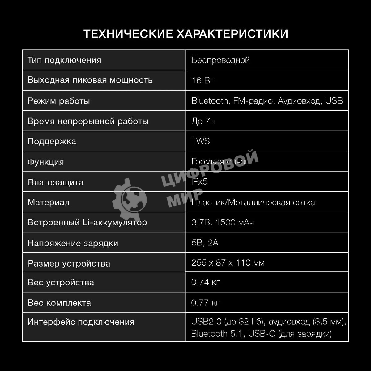 Портативная колонка Hyundai H-PS1020 черный 16W 2.0 BT 10м 1500mAh