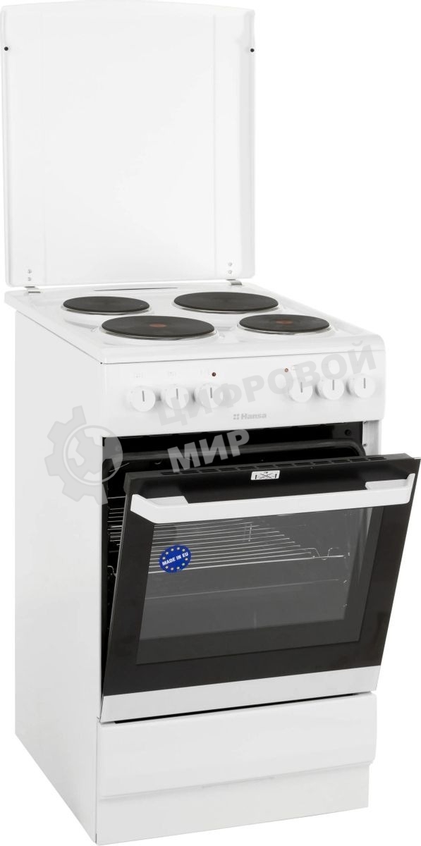 Плита электрическая Hansa FCEW54120 белый, конфорок 4 шт, духовка 62 л, 50 см x 85 см x 60 см