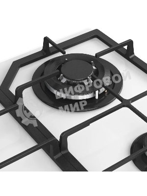 Варочная поверхность Kuppersberg, газ, High-Tech, 60 см, автоматический электроподжиг, газ-контроль, SABAF конфорки, чугунные решетки, WOK конфорка, цвет белое стекло, цвет фурнитуры белый