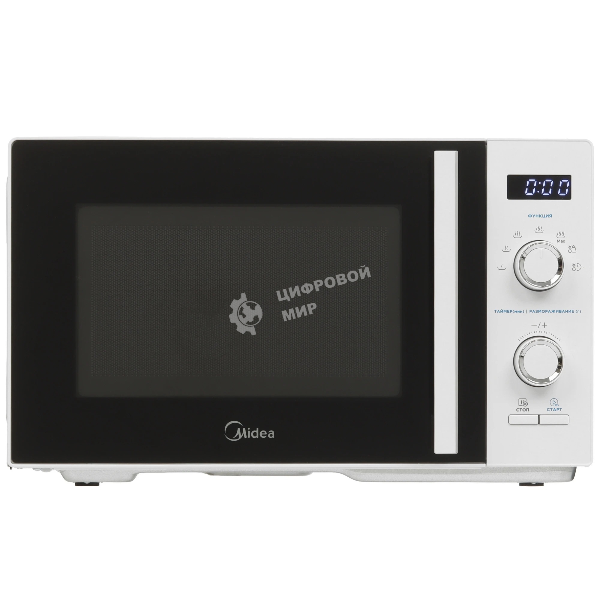 Микроволновая печь Midea AM825P2ET-W белый, 25 л, 800 Вт, переключатели - кнопки, поворотный механизм