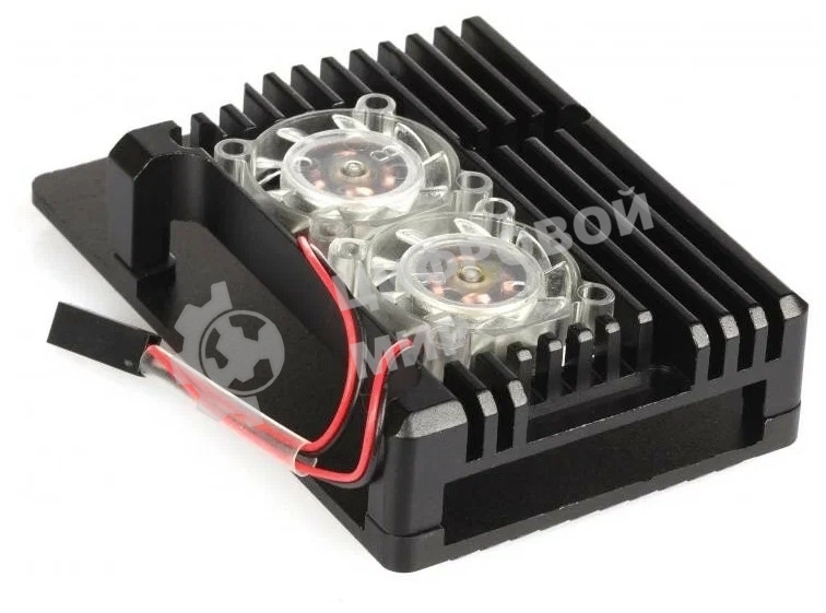 Корпус Qumo Aluminum case with double Transparent fans, Raspberry Pi 4, black(RS012)