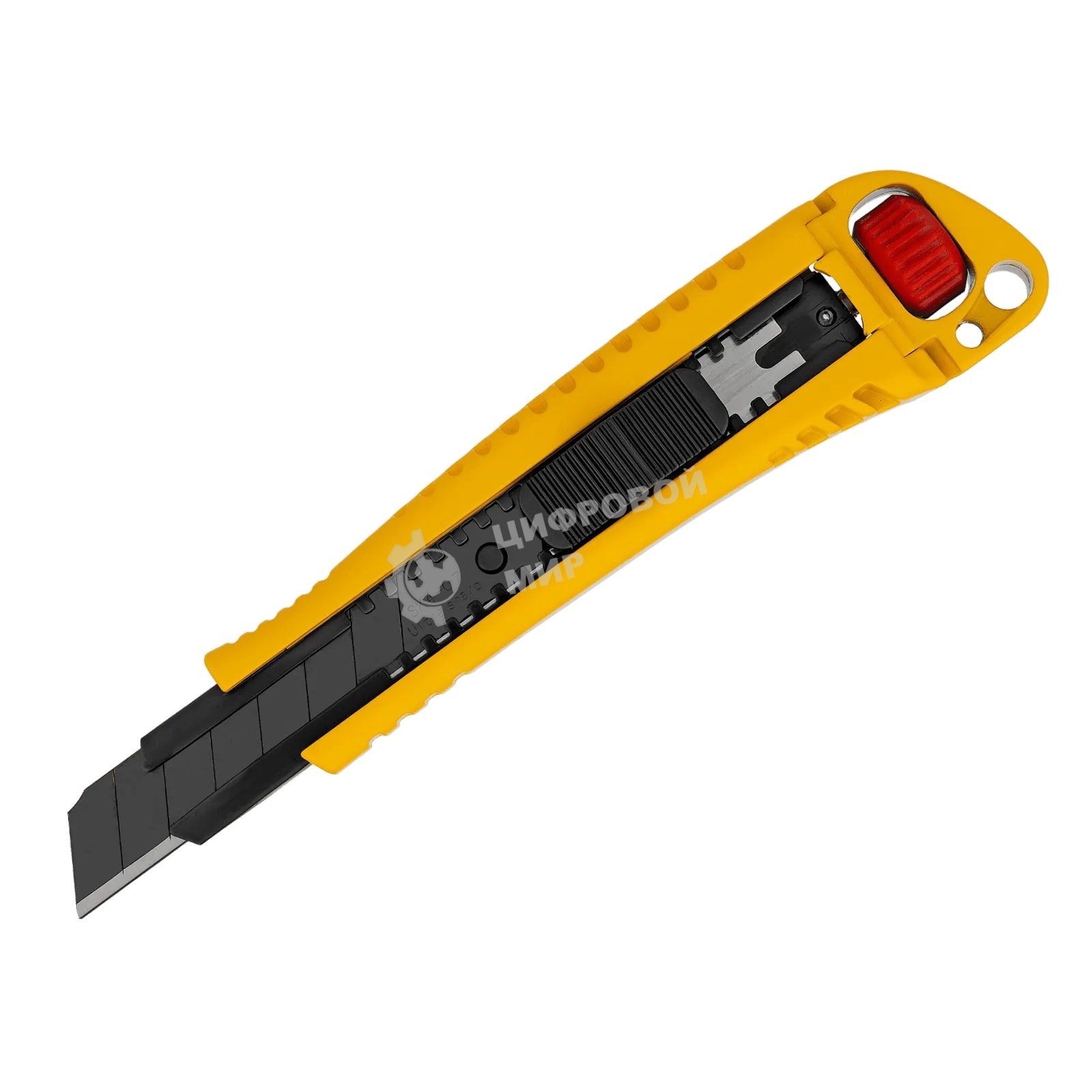 Нож Denzel 18 мм, сменное лезвие, SK4, корпус из цинкового сплава + TPR, торцевой зажим