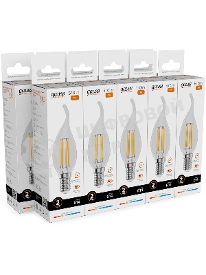 Лампа филам. Gauss Filament 8Вт цок.:E14 свеча св.свеч.бел.теп. (упак.:10шт) (42118)