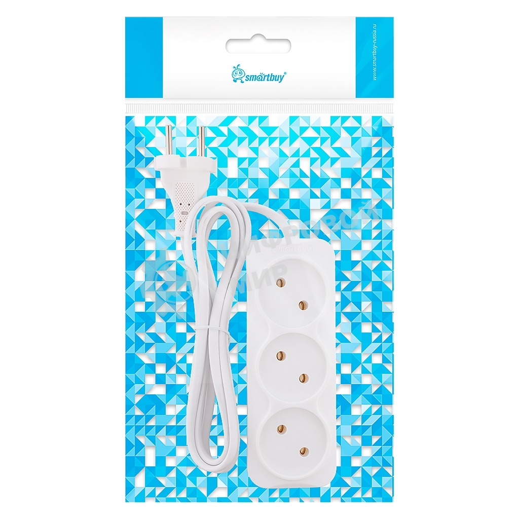 Удлинитель Smartbuy, 3 гнезда 1,5 метра 6А/1,35кВт без заземления ШВВП 2х0,75 (SBE-10-3-1,5-F)
