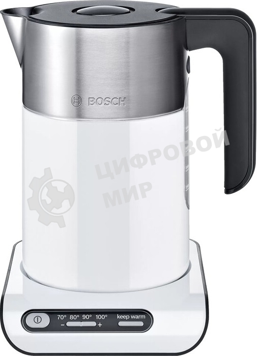 Чайник электрический Bosch TWK8611P 1.5 л, 2400 Вт, белый/серебристый (корпус: нержавеющая сталь)