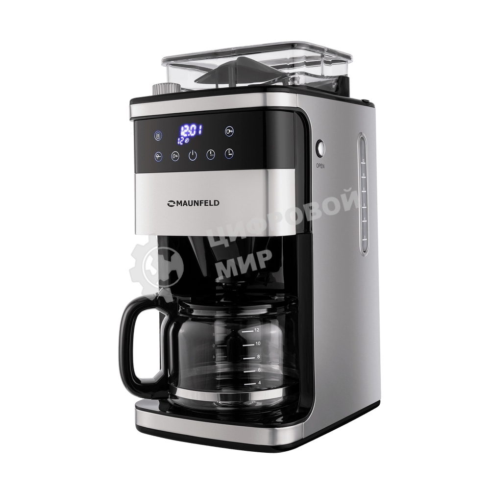Кофеварка капельная Maunfeld MF-723S нержавеющая сталь, исп. кофе - зерновой/молотый, 1.5 л, 1050 Вт.