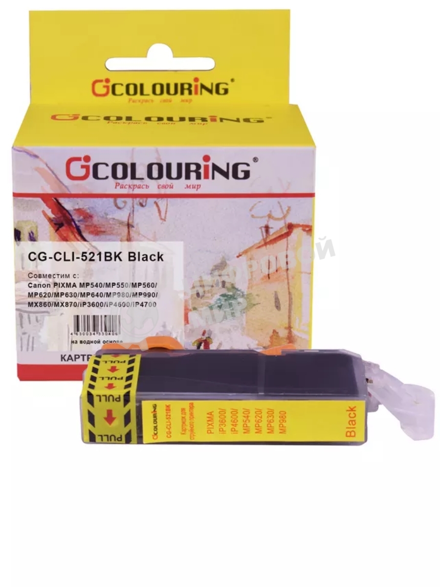Картридж струйный Colouring CG-CLI-521BK черный с чипом водный (9 мл) для Canon IP3600/IP4600/MP540/MP620/MP630/MP980