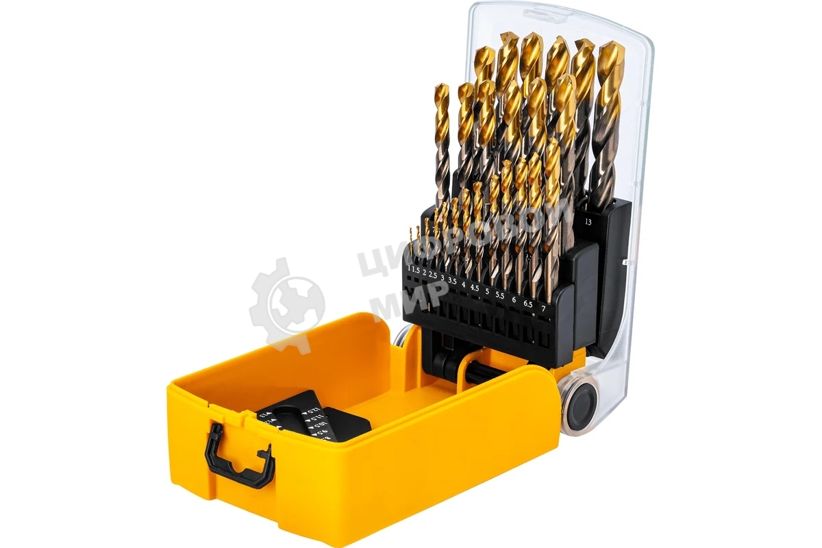 Набор сверл по металлу Denzel 1-13 мм, Р6М5К8-TiN, Golden Tip, 25 шт 723010
