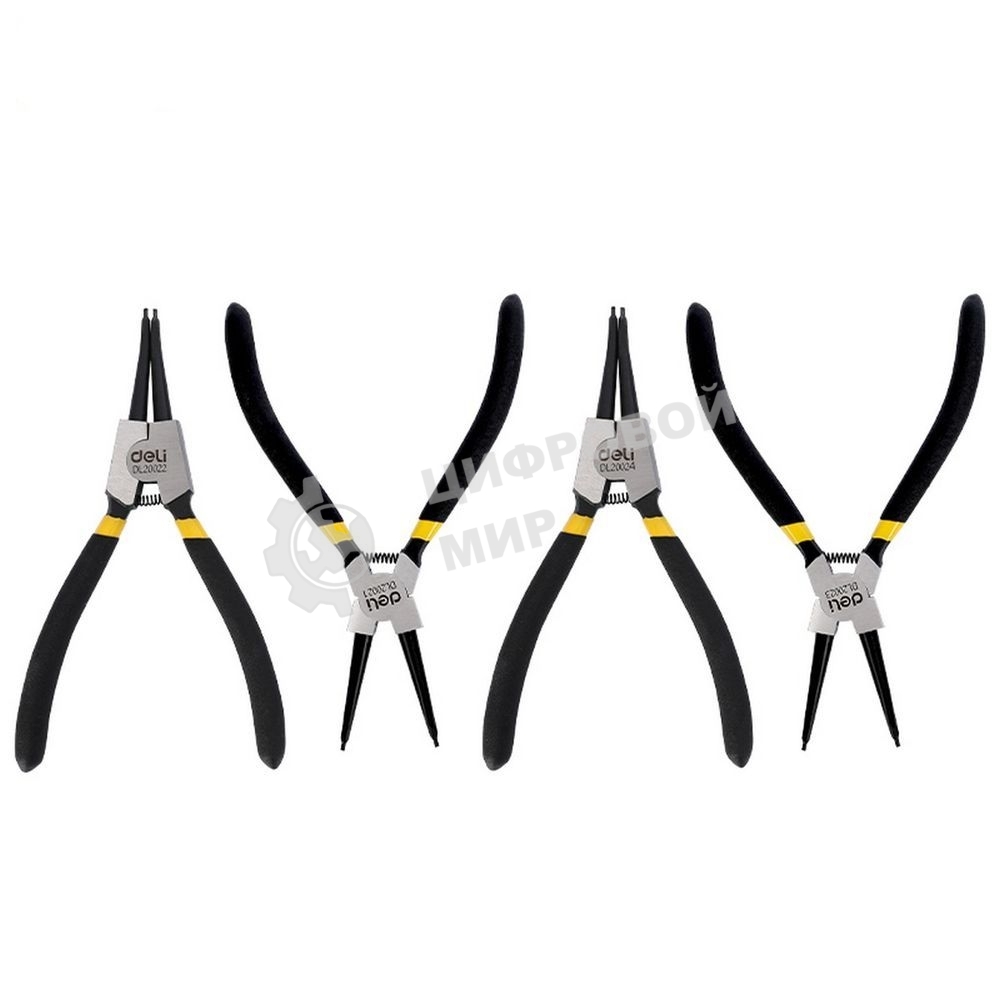 Набор из 4-х съемников стопорных колец Deli DL20521-4175мм, сталь HRC50-54, прорезиненная рукоять, блистер