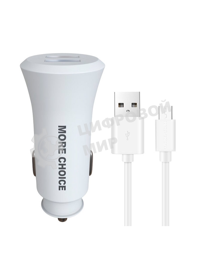 Автомобильная зарядка (от прикуривателя) MORE CHOICE (4627151192123) AC23m 2USB 2.4A для micro USB белый