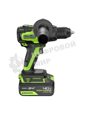 Дрель-шуруповерт аккумуляторная Greenworks GD24DD140 24V, 70/140Нм,Anti-kickback,2х4Ач,ЗУ,кор 3707607CUD