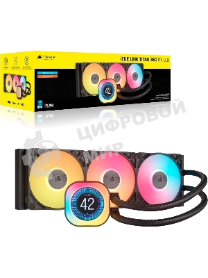 Система жидкостного охлаждения Corsair iCUE LINK TITAN 360 RX LCD (360мм, черный, RGb/ Fans: 3x120мм, 73.5CFM, 36dBA, 2100RPM/ S: 1851, 1700, AM5, AM4)