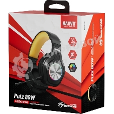 Гарнитура MARVO HG9084W Pulz 80W чёрный, беспроводная + проводная, радиоканал, до 50 ч, подсветка, совместимость с PS5, Xbox