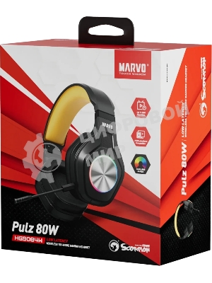 Гарнитура MARVO HG9084W Pulz 80W чёрный, беспроводная + проводная, радиоканал, до 50 ч, подсветка, совместимость с PS5, Xbox
