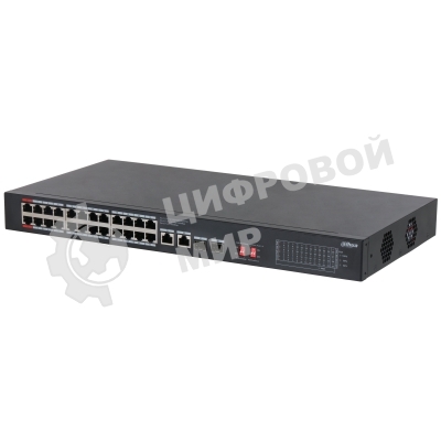 Коммутатор Dahua DH-S3228-24GT-240, 24×1 Гбит/с PoE+ + 2×1 Гбит/с + 2×1 Гбит/с SFP, неуправляемый