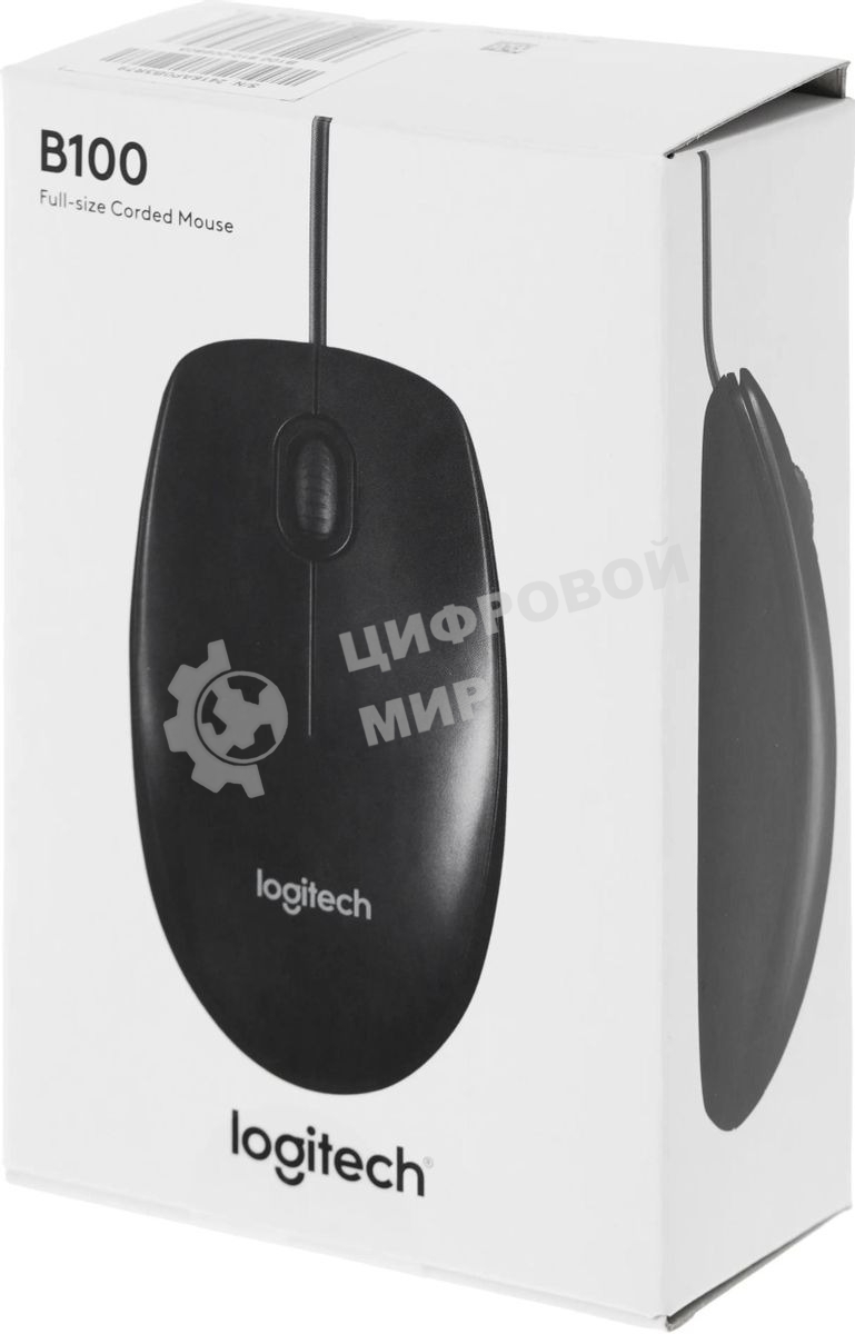 Мышь проводная Logitech B100 черный, 1000 dpi, USB, кнопки - 3