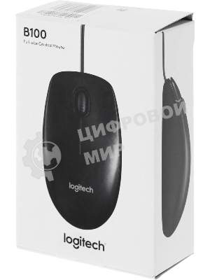 Мышь проводная Logitech B100 черный, 1000 dpi, USB, кнопки - 3