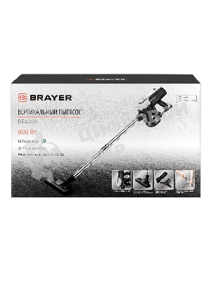 Пылесос вертикальный Brayer BR4269 черный, питание от сети, 185 Вт, уборка сухая, пылесборник 0,8 л