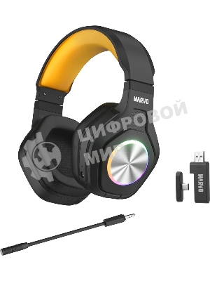 Гарнитура MARVO HG9084W Pulz 80W чёрный, беспроводная + проводная, радиоканал, до 50 ч, подсветка, совместимость с PS5, Xbox