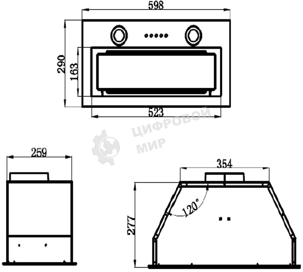 Вытяжка встраиваемая Maunfeld Trapeze 602M черный, 60 см, 1150 куб. м/ч, 54 дБ