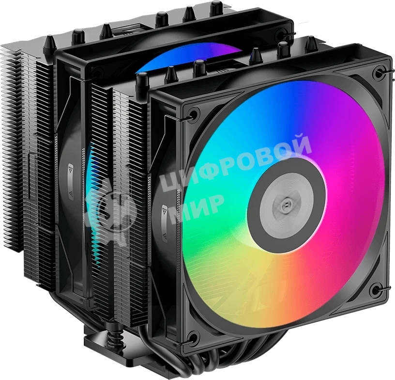 Кулер для процессора/CPU Cooler PCCooler RT620 ARGB BK (250W, 4-pin PWM, 157мм, Al/Cu, 6x6мм, 2x120мм, 73.32CFM, 34.9dBA, 2200RPM, S: 1851/1700/1200/115X, AM5/AM4, черный)