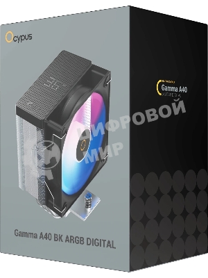 Кулер для процессора Ocypus Gamma A40 BK ARGB Digital, 100мм ARGB FAN, Top Display Panel, 4 HEAT PIPES, 4-PIN PWM, 600-2400 RPM, 29.5DBA, HYDRO BEARING, LGA115X/1200/1700/18XX, AM4/AM5