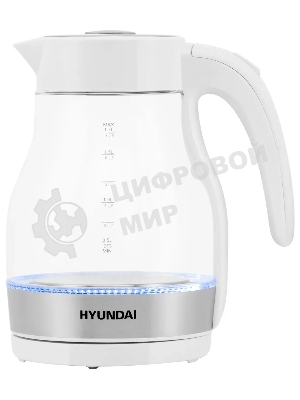 Чайник электрический Hyundai HYK-G3802 1.7 л, 2200 Вт, белый/серебристый (корпус: стекло)
