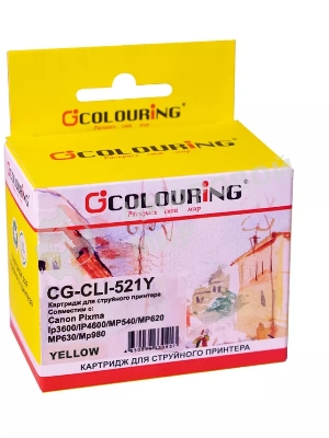 Картридж струйный Colouring CG-CLI-521Y желтый с чипом водный (9 мл) для Canon IP3600/IP4600/MP540/MP550/MP620/MP630/MP980