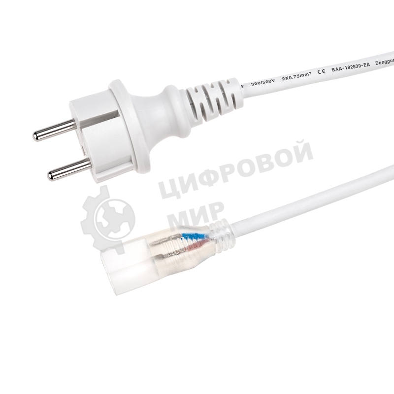 Установочный набор для одностороннего Гибкого неона Neon-night 8х16 мм (шнур питания каучук с диодным мостом и вилкой, заглушка, переходная муфта, игла) 1,5м