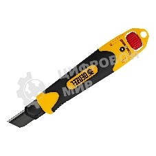 Нож Denzel 18 мм, сменное лезвие, SK4, корпус из ABS + TPR, торцевой зажим