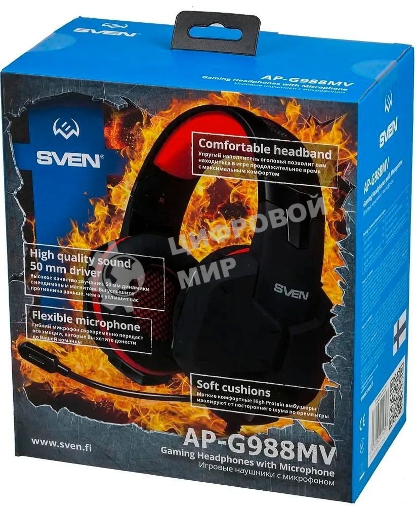 Игровые стереонаушники с микрофоном SVEN AP-G988MV, черный-красный Игровые стереонаушники с микрофоном SVEN AP-G988MV, черный-красный