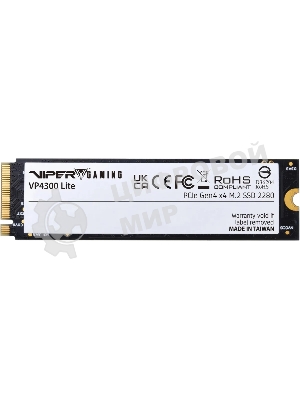 Накопитель SSD Patriot Viper VP4300 Lite, 500Gb, PCIe 4.0 x4, M.2 2280, NVMe, R/W 7000/4000, с радиатором