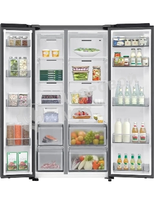 Холодильник Samsung RS70F65QETEO серебристый двухкамерный 420/239л морозилка сбоку, No Frost, Side by Side