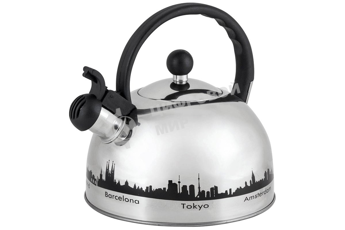Чайник из нерж. стали Mallony MAL-CITY-01 с рисунком, меняющим (2,8 литра, со свистком, капсульное дно)