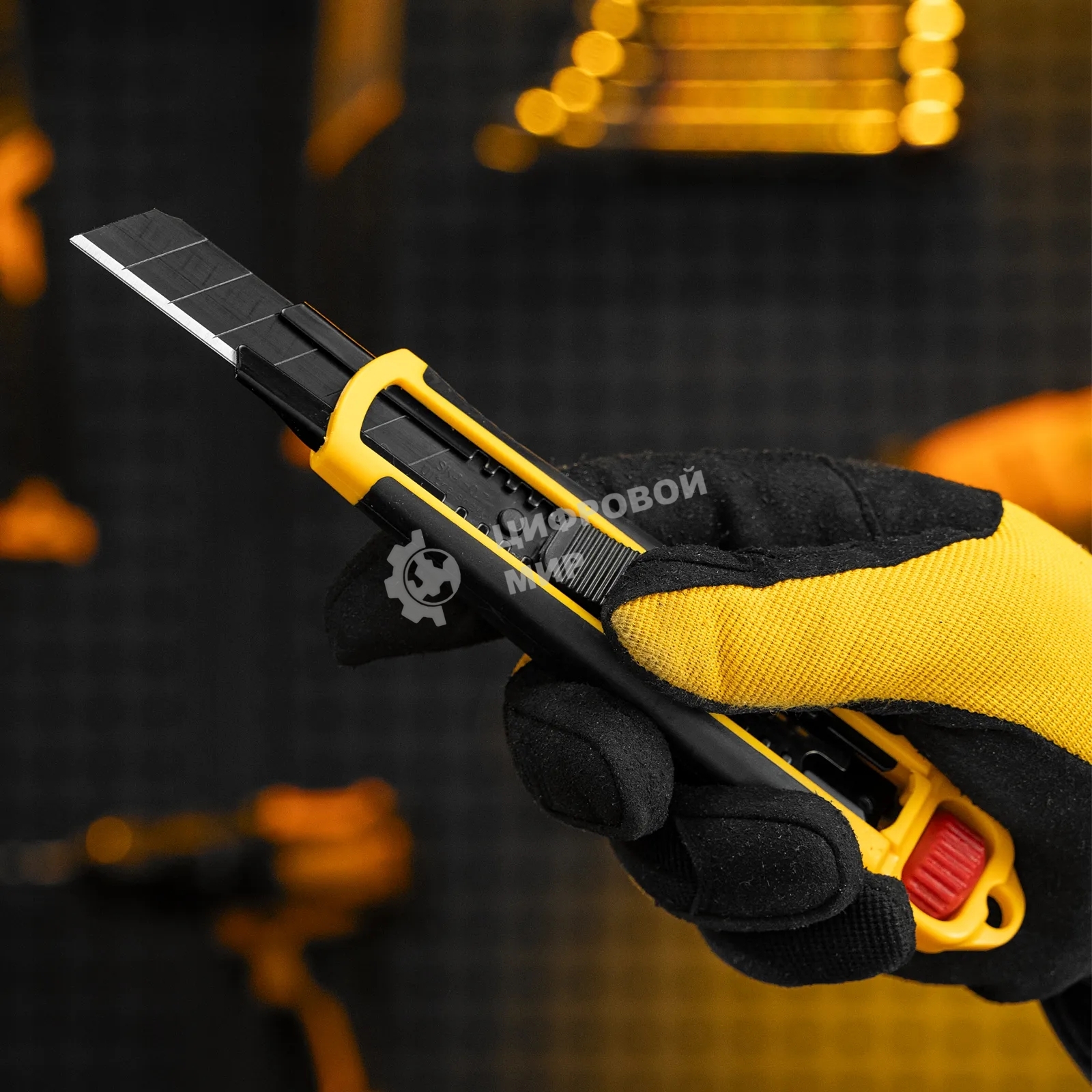 Нож Denzel 18 мм, сменное лезвие, SK4, корпус из ABS + TPR, торцевой зажим