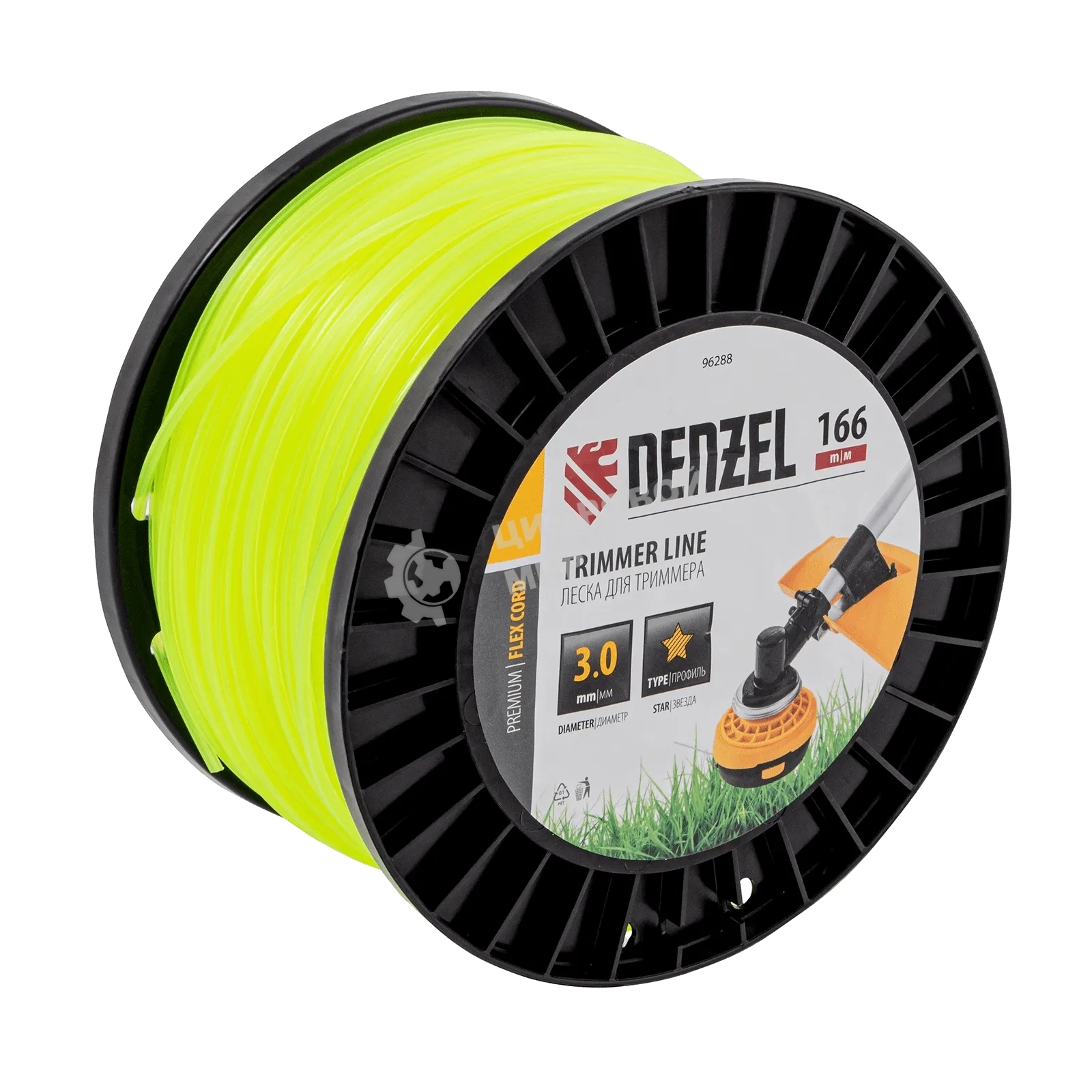 Леска для триммера Denzel звезда, 3,0мм х 166м, на DIN катушке FLEX CORD