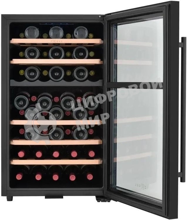 Винный шкаф ZÜGEL ZCWF521DB черный, 127 л, 2 отсека, 52 бут., класс A+