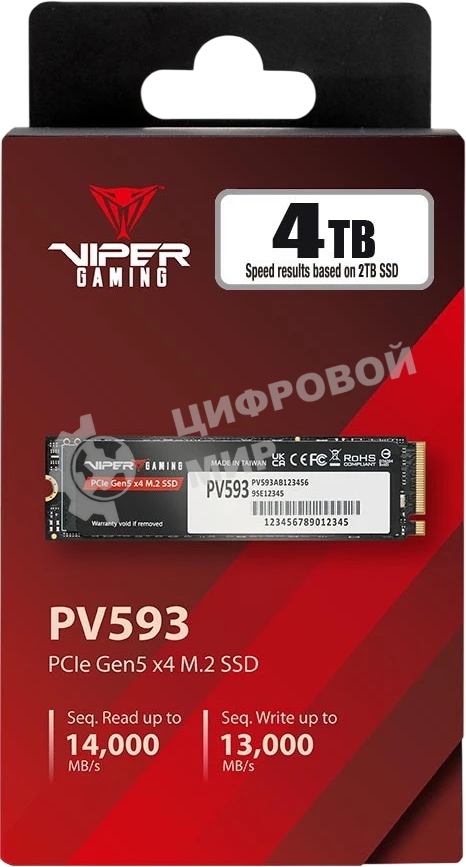 Накопитель SSD M.2 Viper 4.0Tb VP593 Series PV593P4TbM28H (PCI-E 5.0 x4, up to 14000/13000MBs, 3D TLC, 3000TbW, DRAM, NVMe 2.0, SM2508)