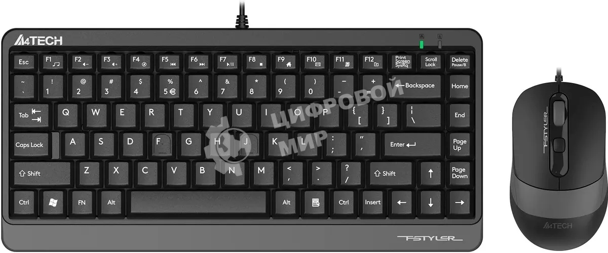 Комплект клавиатура+мышь A4Tech FStyler F1110 проводной, USB, 2000 DPI, чёрный/серый