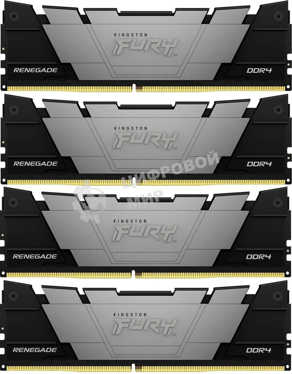 Оперативная память Kingston Fury Renegade, 64Gb (4x16GB), DDR4, 3600MHz, CL16, DIMM, с радиаторами, серый/черный