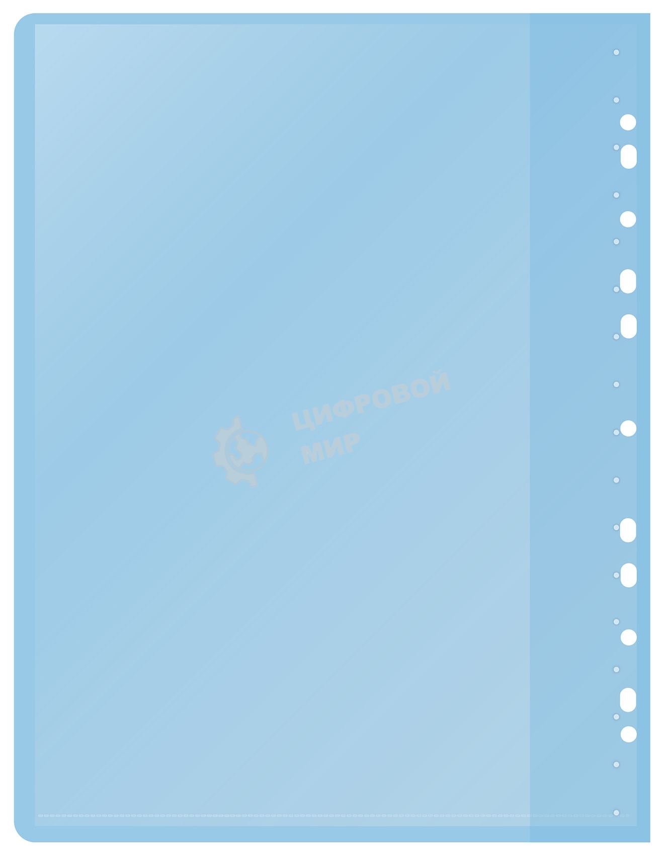 Папка-скоросшиватель Silwerhof 255120-02 A4, прозрачный верхний лист, 10 вкладышей, боковая перфорация, полипропилен голубой