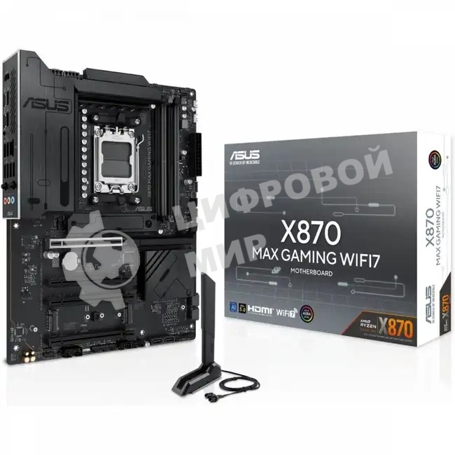Материнская плата ASUS X870 MAX GAMING WIFI7, AM5, AMD X870, 4xDDR5, 4xSATA, 3xM.2, 1xPCIe 5.0 x16, 2xPCIe 4.0 x16, 1xPCIe x1, 1xHDMI, 2xUSB-C 40Gbps (USB4), 1xUSB-A 10Gbps, 3xUSB-A 5Gbps, 4xUSB-A 2.0, 1x2.5Gb LAN, Wi-Fi 7, Bluetooth 5.4, 3x3.5 мм, 7.1, A