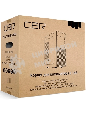 Компьютерный корпус CBR PCC-ATX-E188-WPSU ATX Miditower E188, без БП, 1*USB 3.0, 2*USB 2.0, HD Audio+Mic, черный