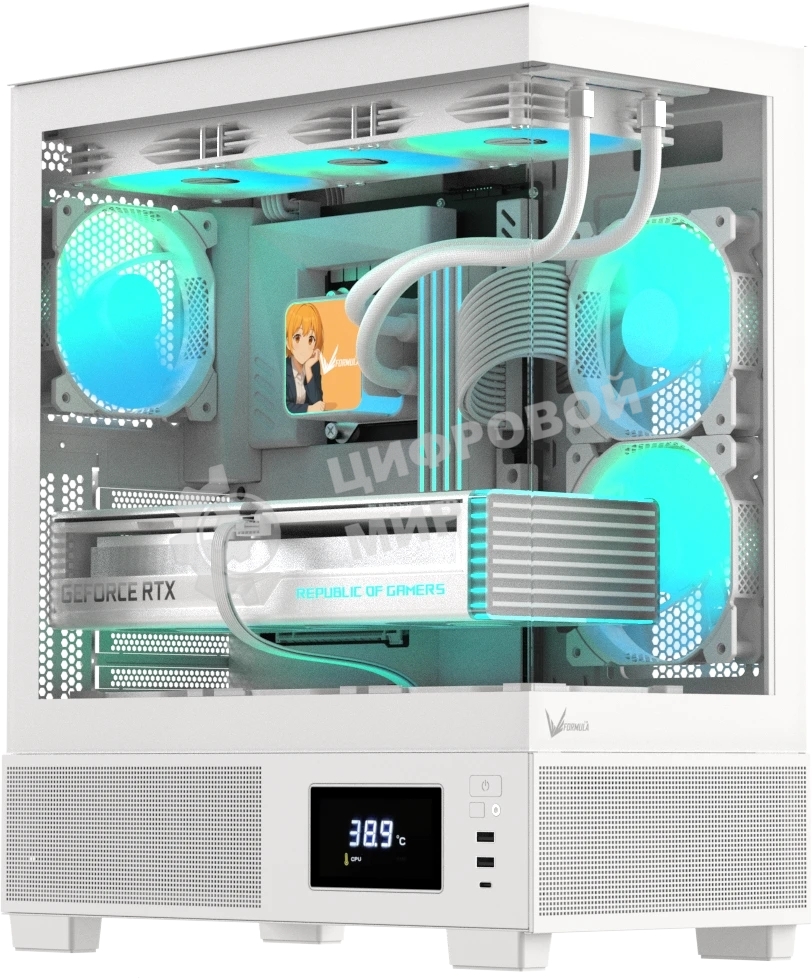 Компьютерный корпус AeroCool/Formula V Line Crystal E1 White, ATX, TYPE-C*1, USB3.0*2, Switch Display Panel