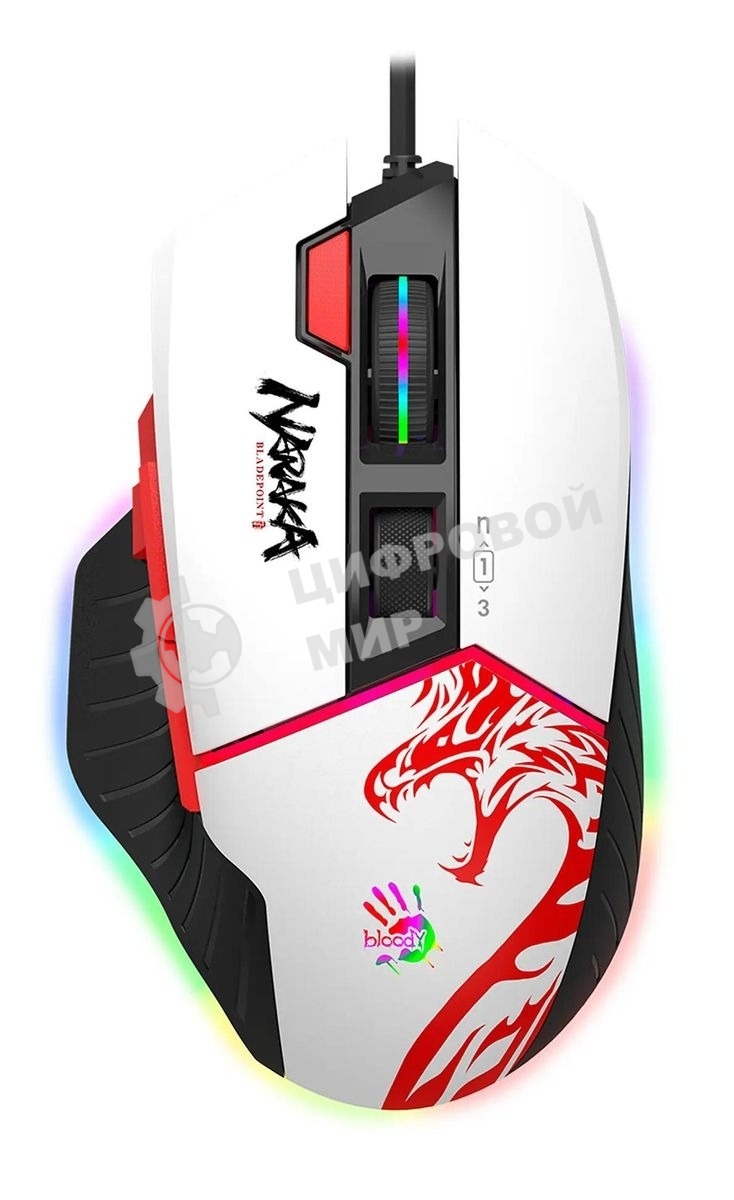 Мышь проводная A4Tech Bloody W95 Max Naraka белый/рисунок, оптическая, 12000 dpi, USB, кнопки - 6