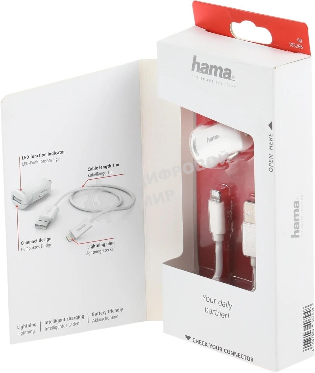 Комплект зарядное устройство Hama H-183266 2.4A для Apple кабель Apple Lightning белый